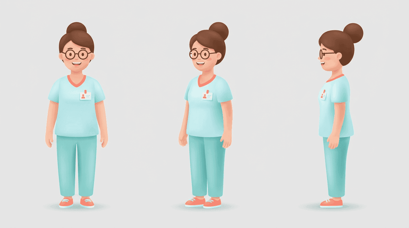 Consistent 3D dentist character sheet used as generation reference